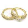 Anillo de Boda 01.99.0037.08 Oro Laminado, Diseño de Doble, con Blanca Zirconia Cubica, Pulido, Tono Dorado (Size 8)