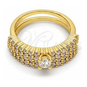 Anillo de Boda 01.99.0037.08 Oro Laminado, Diseño de Doble, con Blanca Zirconia Cubica, Pulido, Tono Dorado (Size 8)