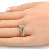 Anillo de Boda 01.99.0037.09 Oro Laminado, Diseño de Doble, con Blanca Zirconia Cubica, Pulido, Tono Dorado (Size 9)