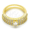 Anillo de Boda 01.99.0037.09 Oro Laminado, Diseño de Doble, con Blanca Zirconia Cubica, Pulido, Tono Dorado (Size 9)