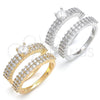 Anillo de Boda 01.99.0037.09 Oro Laminado, Diseño de Doble, con Blanca Zirconia Cubica, Pulido, Tono Dorado (Size 9)