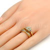 Anillo de Boda 01.99.0040.07 Oro Laminado, Diseño de Flor y Doble, con Blanca Zirconia Cubica, Pulido, Dos Tonos (Size 7)
