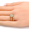 Anillo de Boda 01.99.0040.07 Oro Laminado, Diseño de Flor y Doble, con Blanca Zirconia Cubica, Pulido, Dos Tonos (Size 7)