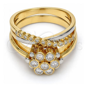 Anillo de Boda 01.99.0040.07 Oro Laminado, Diseño de Flor y Doble, con Zirconia Cubica Blanca, Pulido, Dos Tonos (Tamaño 7)