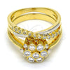 Anillo de Boda 01.99.0040.07 Oro Laminado, Diseño de Flor y Doble, con Blanca Zirconia Cubica, Pulido, Dos Tonos (Size 7)