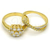 Anillo de Boda 01.99.0040.08 Oro Laminado, Diseño de Flor y Doble, con Blanca Zirconia Cubica, Pulido, Dos Tonos (Size 8)