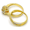 Anillo de Boda 01.99.0040.08 Oro Laminado, Diseño de Flor y Doble, con Blanca Zirconia Cubica, Pulido, Dos Tonos (Size 8)