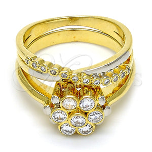 Anillo de Boda 01.99.0040.08 Oro Laminado, Diseño de Flor y Doble, con Blanca Zirconia Cubica, Pulido, Dos Tonos (Size 8)