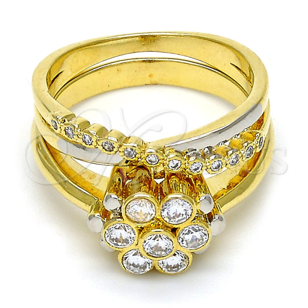 Anillo de Boda 01.99.0040.08 Oro Laminado, Diseño de Flor y Doble, con Blanca Zirconia Cubica, Pulido, Dos Tonos (Size 8)