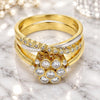Anillo de Boda 01.99.0040.09 Oro Laminado, Diseño de Doble y Flor, con Zirconia Cubica Blanca, Pulido, Dos Tonos (Tamaño 9)