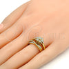 Anillo de Boda 01.99.0040.10 Oro Laminado, Diseño de Flor y Doble, con Blanca Zirconia Cubica, Pulido, Dos Tonos (Size 10)