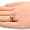 Anillo de Boda 01.99.0040.10 Oro Laminado, Diseño de Flor y Doble, con Blanca Zirconia Cubica, Pulido, Dos Tonos (Size 10)