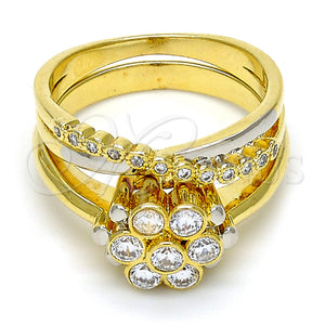Anillo de Boda 01.99.0040.10 Oro Laminado, Diseño de Flor y Doble, con Blanca Zirconia Cubica, Pulido, Dos Tonos (Size 10)