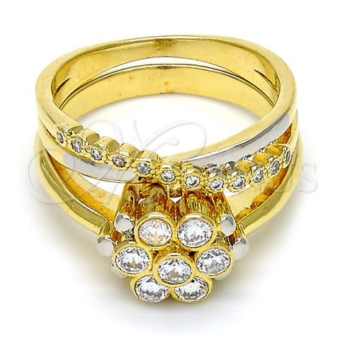 Anillo de Boda 01.99.0040.10 Oro Laminado, Diseño de Flor y Doble, con Blanca Zirconia Cubica, Pulido, Dos Tonos (Size 10)