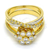 Anillo de Boda 01.99.0040.10 Oro Laminado, Diseño de Flor y Doble, con Blanca Zirconia Cubica, Pulido, Dos Tonos (Size 10)
