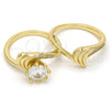 Anillo de Boda 01.99.0042.08 Oro Laminado, Diseño de Doble, con Blanca Zirconia Cubica and Blanca Micro Pave, Pulido, Tono Dorado (Size 8)