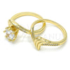 Anillo de Boda 01.99.0042.08 Oro Laminado, Diseño de Doble, con Blanca Zirconia Cubica and Blanca Micro Pave, Pulido, Tono Dorado (Size 8)