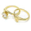 Anillo de Boda 01.99.0042.08 Oro Laminado, Diseño de Doble, con Blanca Zirconia Cubica and Blanca Micro Pave, Pulido, Tono Dorado (Size 8)
