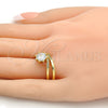 Anillo de Boda 01.99.0042.09 Oro Laminado, Diseño de Doble, con Blanca Zirconia Cubica and Blanca Micro Pave, Pulido, Tono Dorado (Size 9)