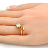 Anillo de Boda 01.99.0042.09 Oro Laminado, Diseño de Doble, con Blanca Zirconia Cubica and Blanca Micro Pave, Pulido, Tono Dorado (Size 9)