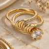 Anillo de Boda 01.99.0042.09 Oro Laminado, Diseño de Doble, con Zirconia Cubica Blanca y Micro Pave Blanca, Pulido, Tono Dorado (Tamaño 9)