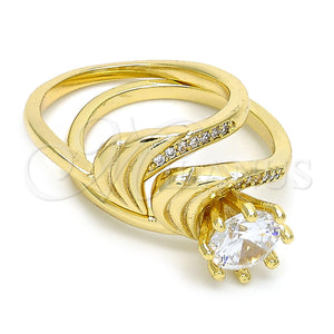 Anillo de Boda 01.99.0042.09 Oro Laminado, Diseño de Doble, con Blanca Zirconia Cubica and Blanca Micro Pave, Pulido, Tono Dorado (Size 9)