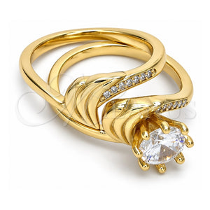 Anillo de Boda 01.99.0042.09 Oro Laminado, Diseño de Doble, con Blanca Zirconia Cubica and Blanca Micro Pave, Pulido, Tono Dorado (Size 9)