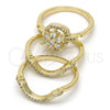 Anillo de Boda 01.99.0041.08 Oro Laminado, Diseño de Flor y Triple, con Blanca Zirconia Cubica and Blanca Micro Pave, Pulido, Tono Dorado (Size 8)