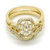Anillo de Boda 01.99.0041.08 Oro Laminado, Diseño de Flor y Triple, con Blanca Zirconia Cubica and Blanca Micro Pave, Pulido, Tono Dorado (Size 8)