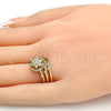 Anillo de Boda 01.99.0041.10 Oro Laminado, Diseño de Flor y Triple, con Blanca Zirconia Cubica and Blanca Micro Pave, Pulido, Tono Dorado (Size 10)