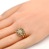 Anillo de Boda 01.99.0041.10 Oro Laminado, Diseño de Flor y Triple, con Blanca Zirconia Cubica and Blanca Micro Pave, Pulido, Tono Dorado (Size 10)