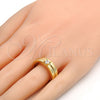 Anillo de Boda 01.99.0045.09 Oro Laminado, Diseño de Llave Griega y Doble, con Blanca Zirconia Cubica, Pulido, Tono Dorado (Size 9)