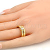 Anillo de Boda 01.99.0045.09 Oro Laminado, Diseño de Llave Griega y Doble, con Blanca Zirconia Cubica, Pulido, Tono Dorado (Size 9)