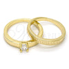 Anillo de Boda 01.99.0045.09 Oro Laminado, Diseño de Llave Griega y Doble, con Blanca Zirconia Cubica, Pulido, Tono Dorado (Size 9)