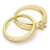Anillo de Boda 01.99.0045.09 Oro Laminado, Diseño de Llave Griega y Doble, con Blanca Zirconia Cubica, Pulido, Tono Dorado (Size 9)