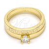 Anillo de Boda 01.99.0045.09 Oro Laminado, Diseño de Llave Griega y Doble, con Blanca Zirconia Cubica, Pulido, Tono Dorado (Size 9)
