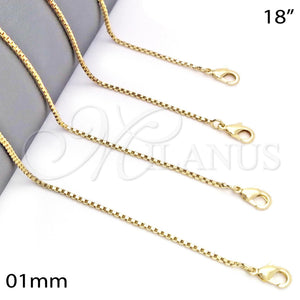 Gargantilla Basica 04.99.0009.18 Oro Laminado, Diseño de Box, Pulido, Tono Dorado (01 MM Thickness, 18 Inches Length)