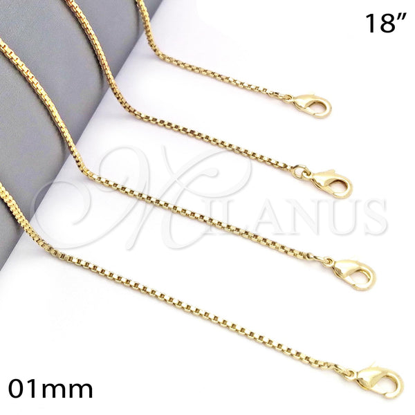 Gargantilla Basica 04.99.0009.18 Oro Laminado, Diseño de Box, Pulido, Tono Dorado (01 MM Thickness, 18 Inches Length)