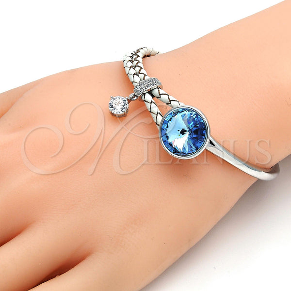 Aro Individual 07.239.0001 Rodio Laminado, con Swarovski Elements Aquamarine y Micro Pave Blanca, Pulido, Rodinado (Grosor 03 MM, Talla Unica)