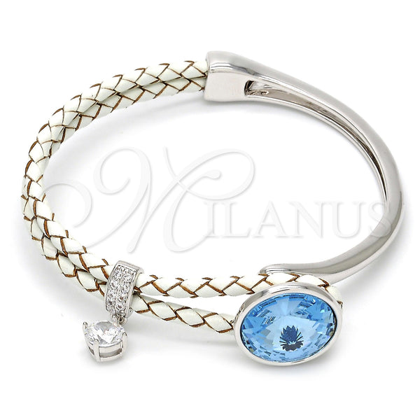 Aro Individual 07.239.0001 Rodio Laminado, con Swarovski Elements Aquamarine y Micro Pave Blanca, Pulido, Rodinado (Grosor 03 MM, Talla Unica)
