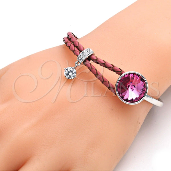 Aro Individual 07.239.0001.3 Rodio Laminado, con Swarovski Elements Rose y Micro Pave Blanca, Pulido, Rodinado (Grosor 03 MM, Talla Unica)