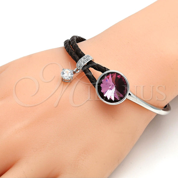 Aro Individual 07.239.0001.4 Rodio Laminado, con Swarovski Elements Amethyst y Micro Pave Blanca, Pulido, Rodinado (Grosor 03 MM, Talla Unica)