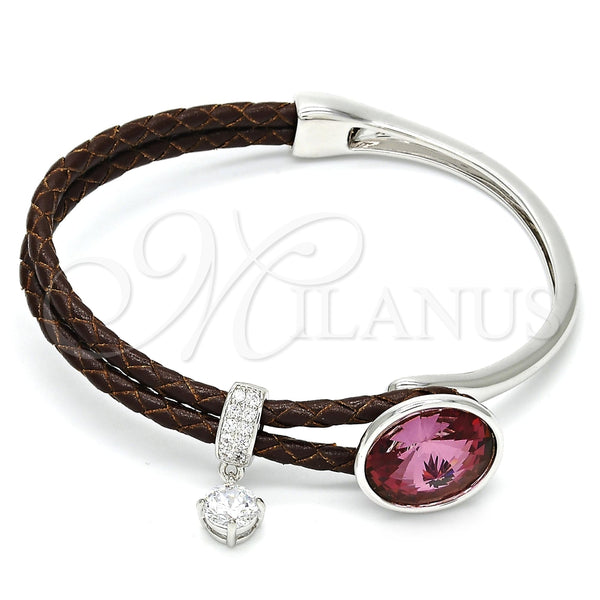 Aro Individual 07.239.0001.4 Rodio Laminado, con Swarovski Elements Amethyst y Micro Pave Blanca, Pulido, Rodinado (Grosor 03 MM, Talla Unica)