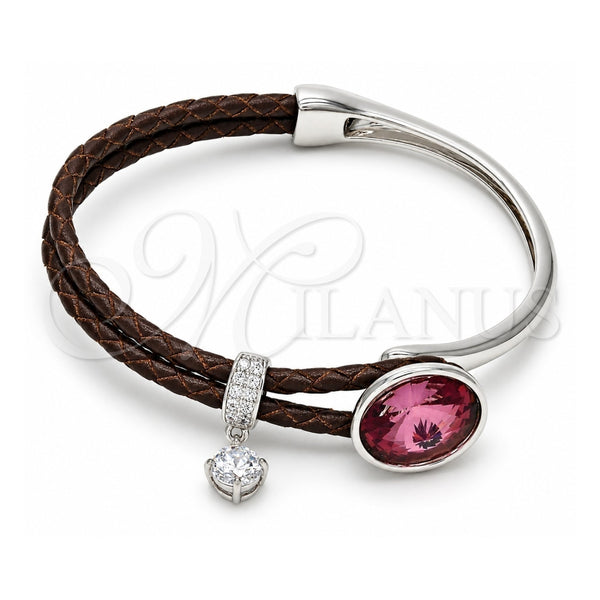 Aro Individual 07.239.0001.4 Oro Laminado Blanco, con Swarovski Elements Amethyst y Micro Pave Blanca, Pulido, Rodinado (Grosor 03 MM, Talla Unica)