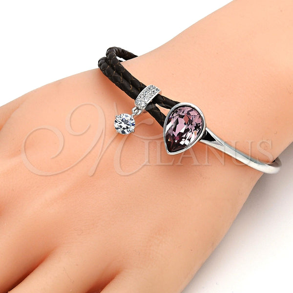 Aro Individual 07.239.0002.6 Rodio Laminado, Diseño de Gota, con Swarovski Elements Light Rose y Micro Pave Blanca, Pulido, Rodinado (Grosor 03 MM, Talla Unica)