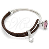 Aro Individual 07.239.0002.6 Rodio Laminado, Diseño de Gota, con Swarovski Elements Light Rose y Micro Pave Blanca, Pulido, Rodinado (Grosor 03 MM, Talla Unica)