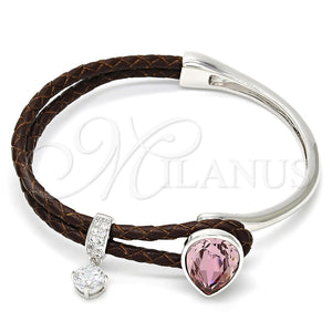 Aro Individual 07.239.0002.6 Rodio Laminado, Diseño de Gota, con Swarovski Elements Light Rose y Micro Pave Blanca, Pulido, Rodinado (Grosor 03 MM, Talla Unica)