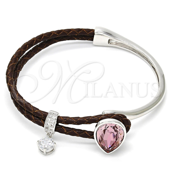 Aro Individual 07.239.0002.6 Rodio Laminado, Diseño de Gota, con Swarovski Elements Light Rose y Micro Pave Blanca, Pulido, Rodinado (Grosor 03 MM, Talla Unica)