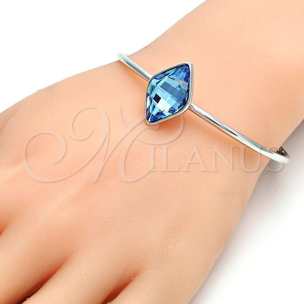Aro Individual 07.239.0006 Rodio Laminado, con Swarovski Elements Light Turquoise, Pulido, Rodinado (Grosor 02 MM, Talla Unica)