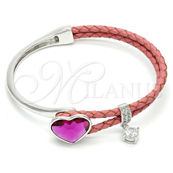 Aro Individual 07.239.0008 Rodio Laminado, Diseño de Corazón, con Swarovski Elements Fuchsia y Micro Pave Blanca, Pulido, Rodinado (Grosor 03 MM, Talla Unica)